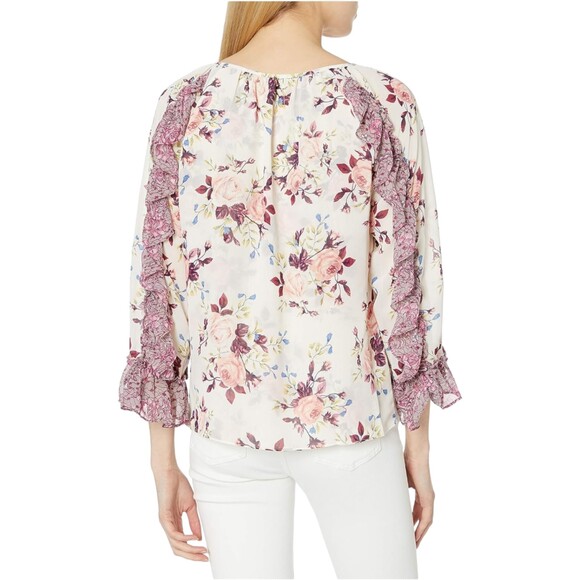 Misa Los Angeles Sia Pink White Chiffon Sheer Floral Blouse Women’s Small - Picture 2 of 10